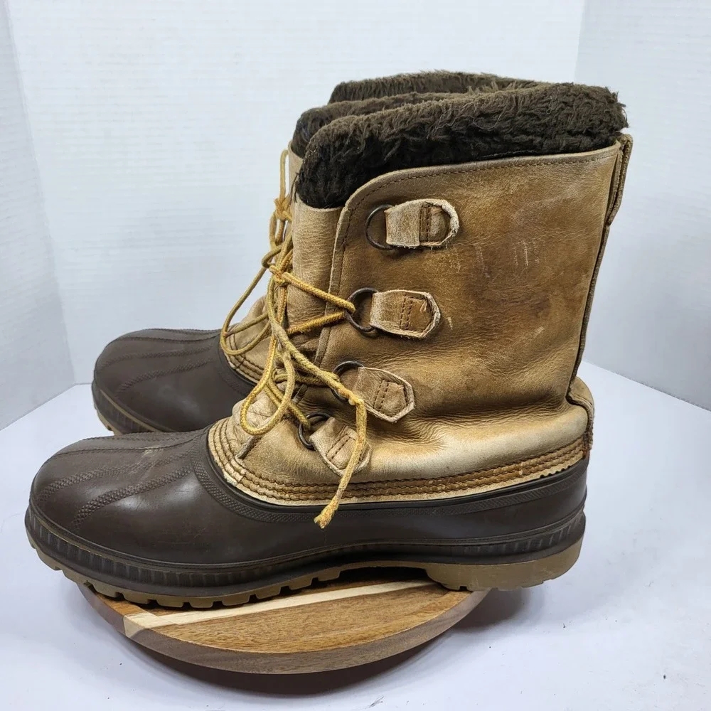 Sorel Red Deer Boots Mens 11 Brown Vintage Leather Steel Shank Made in USA